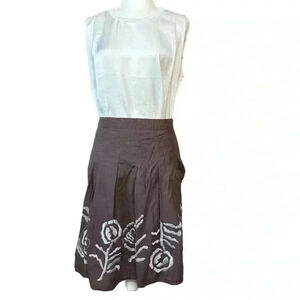 Metro Wear Brown Gray Floral Embroidered A Line Skirt Size M